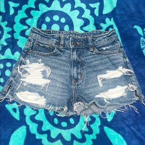 American Eagle Outfitters Blue Jean Shorts Distressed High-Waisted